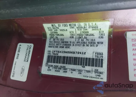 1995 Ford F150 из США, поврежденный, VIN 1FTEX15N0SKB70412